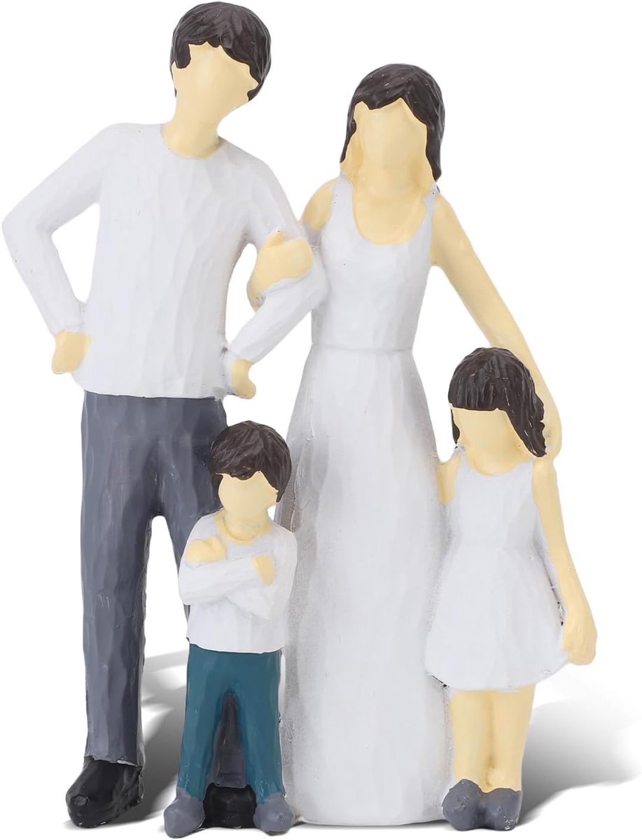 Familie met 4 Figuren, handbeschilderde figuren uit kunsthars, herinneringsgeschenken voor ouders, zussen, echtgenotes, woonaccessoires, cadeaus voor verjaardagen, Moederdag, Vaderdag (Familie
