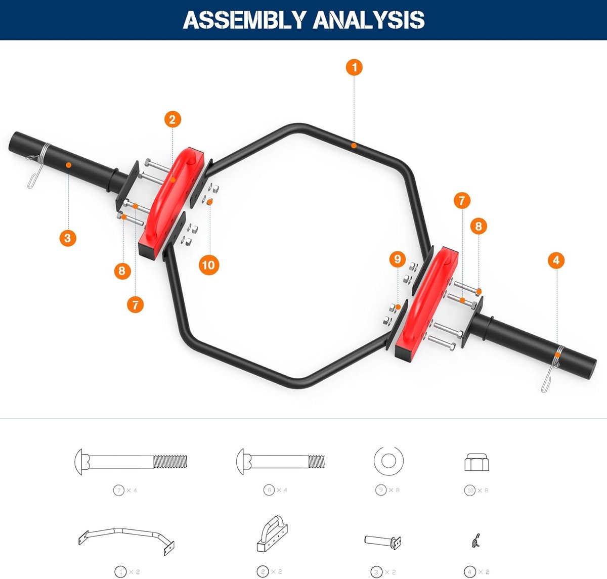FITNESS Olympische valstang 6,5 cm, hex deadlift squat bar, 48 inch gewichtheffen schouderstangen voor squats, push-ups, schouderoefeningen, boeren lopen, 200 kg capaciteit voor thuisgymnastiek