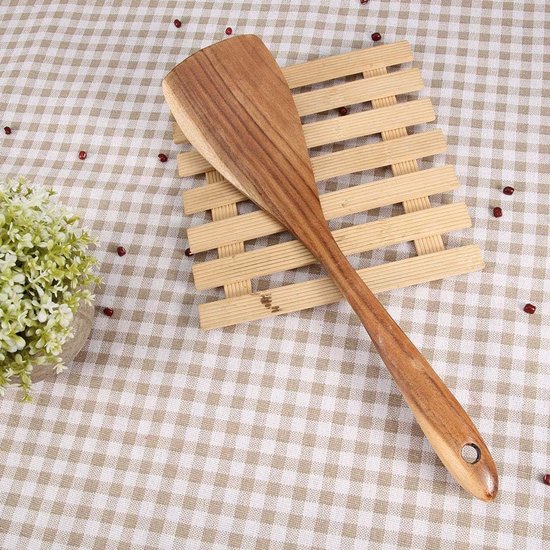 Houten Spatel, Houten Spatel voor Koken Natuurlijk Hout Niet Stick Kookspatel Kookgerei Hittebestendige Keuken Roerbak Gebruiksvoorwerpen (2 stks 31,5 x 7,5 cm) van houten — afbeelding 3