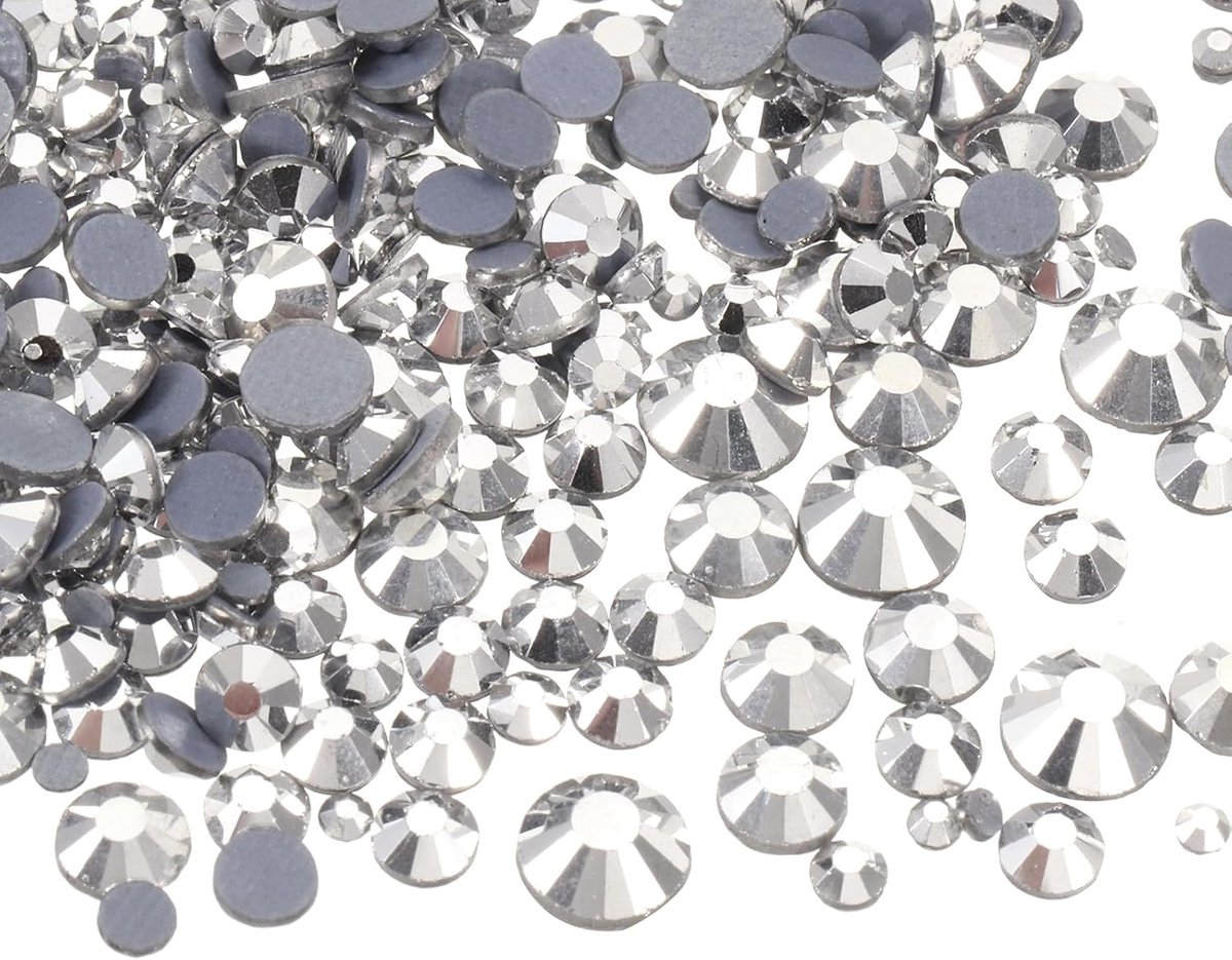 Hotfix strass-steentjes, platte kristalglazen stenen met helder zak, nageldesign, set voor knutselen, kleding, doe-het-zelf, decoratie, 5 maten, SS6-SS20, set zilverkleurig, 400 stuks