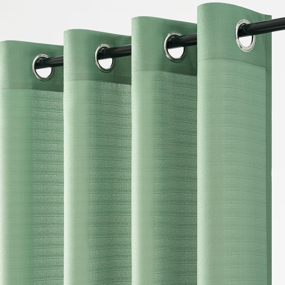 Moderne gordijnen, set van 2, saliegroen, ramen, woonkamer, slaapkamer, volwassenen, binnengordijnen, halftransparant, linneneffect, oogjes, voor balkon, 140 x 225 cm