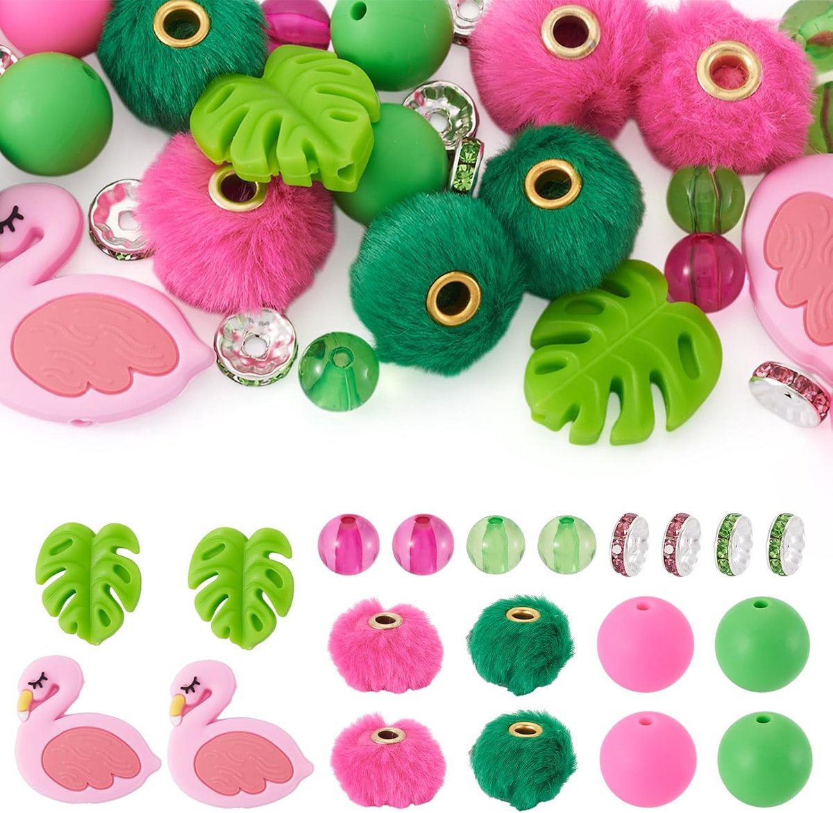 Kralen flamingo blad focale spacer kralen faux bont pom poms kraal Europese kraal voor sieraden maken kralen pen doe-het-zelf ambachten