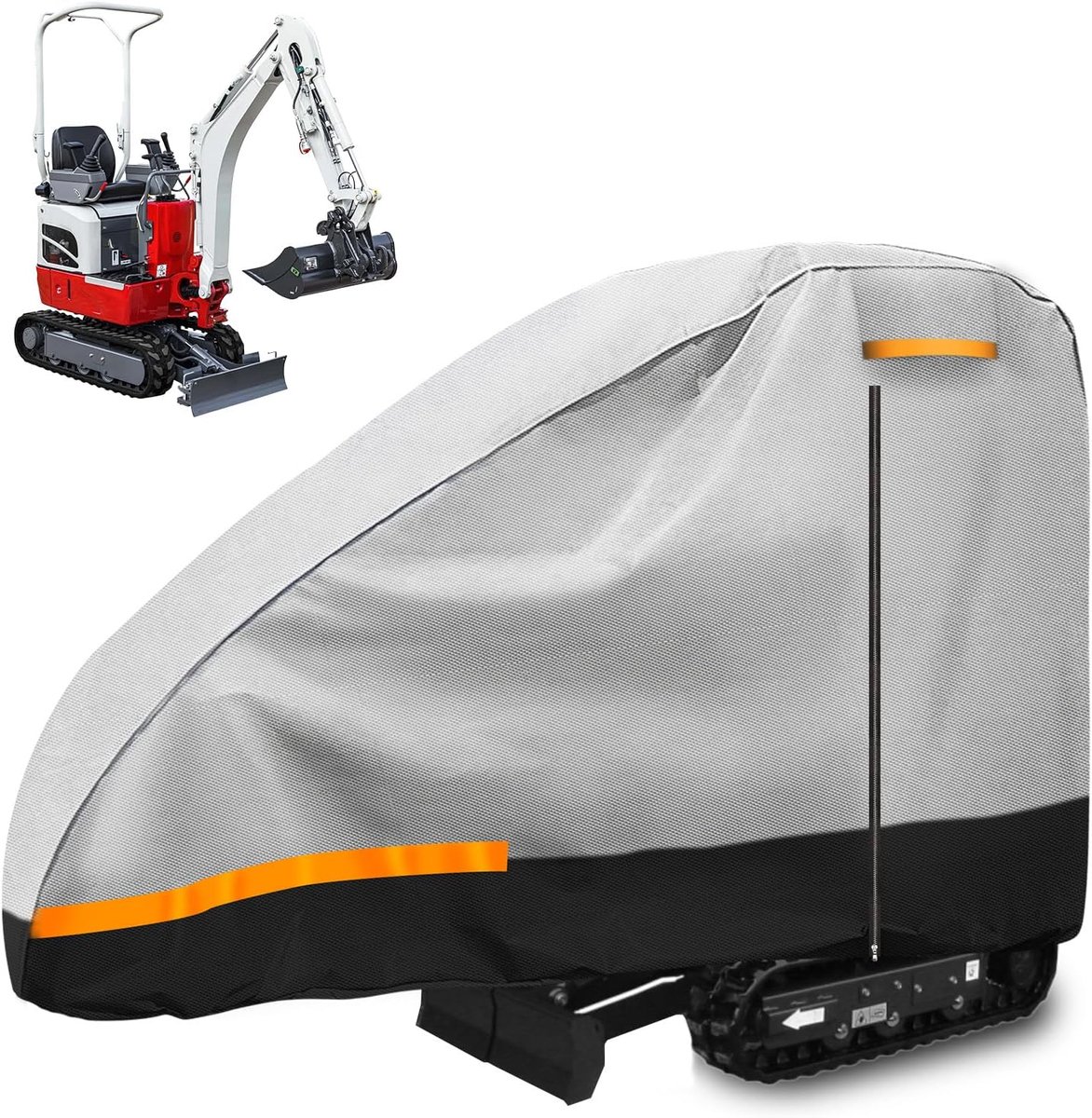 dekzeil voor 10-15pk graafmachine-afdekking 300D met katoen waterdicht minigraafmachine dekzeil beschermhoes met ritssluiting -deur en reflecterende strepen L 110 × B 26 × H 66 inch