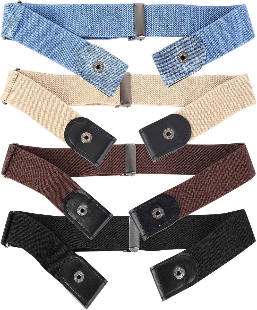 4 stuks riem zonder gesp, kinderriem voor jongens en meisjes, elastische verstelbare stretchriem, onzichtbare stretch riem voor schooluniform en jeans (4 kleuren)