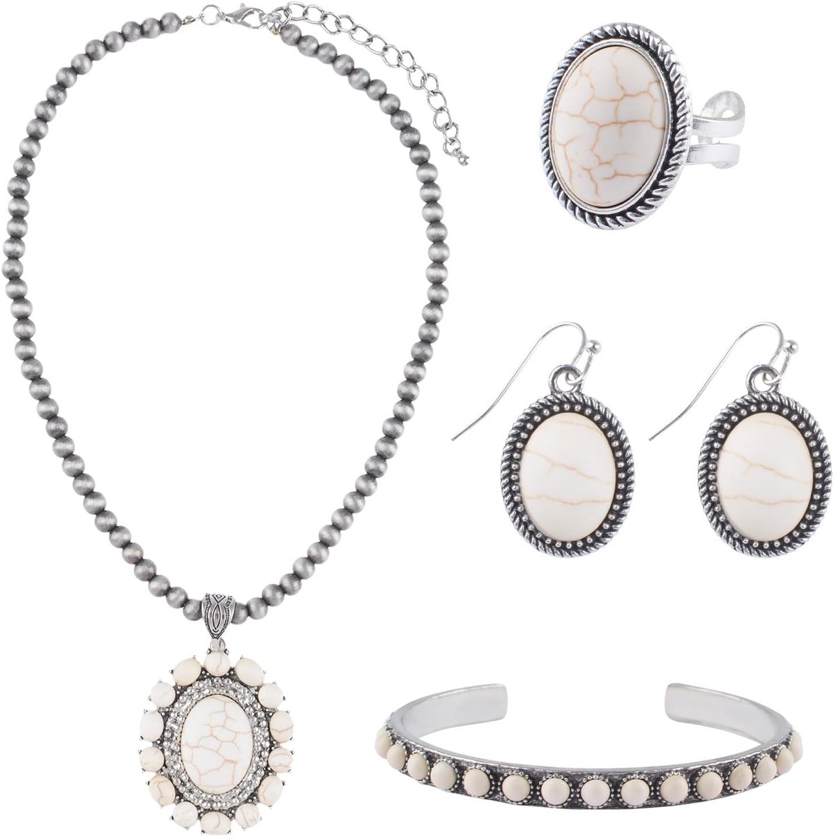 sieraden set dames ketting western cowgirl stijl oorbellen set vintage accessoires armband en ring Navajo geïnspireerde landelijke stijl sieraden