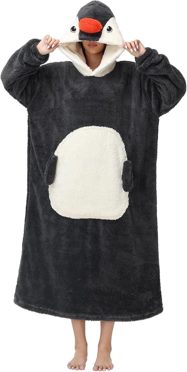 Hoodie deken om aan te trekken, oversized, voor dames, met mouwen en capuchon, panda, dekentrui, uniseks, draagbare deken met dieren, mouwdeken