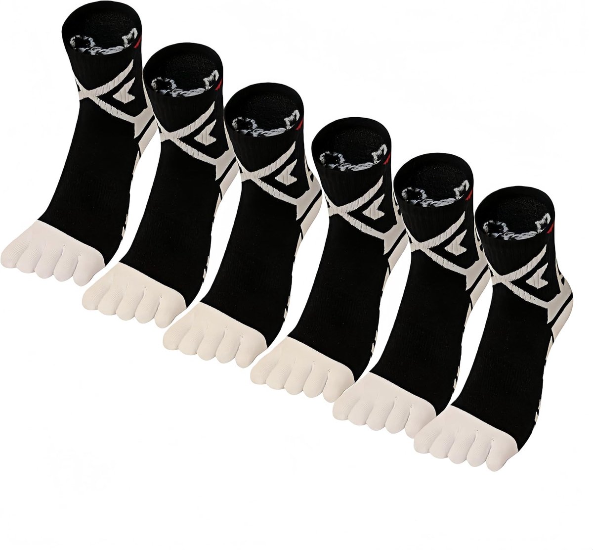 Sokken voor heren, sneakersokken, sportsokken, vijf vingers, loopsokken, ademend, sneakersokken, anti-blaren, voor hardlopen, voetbal, fietsen, 6 paar
