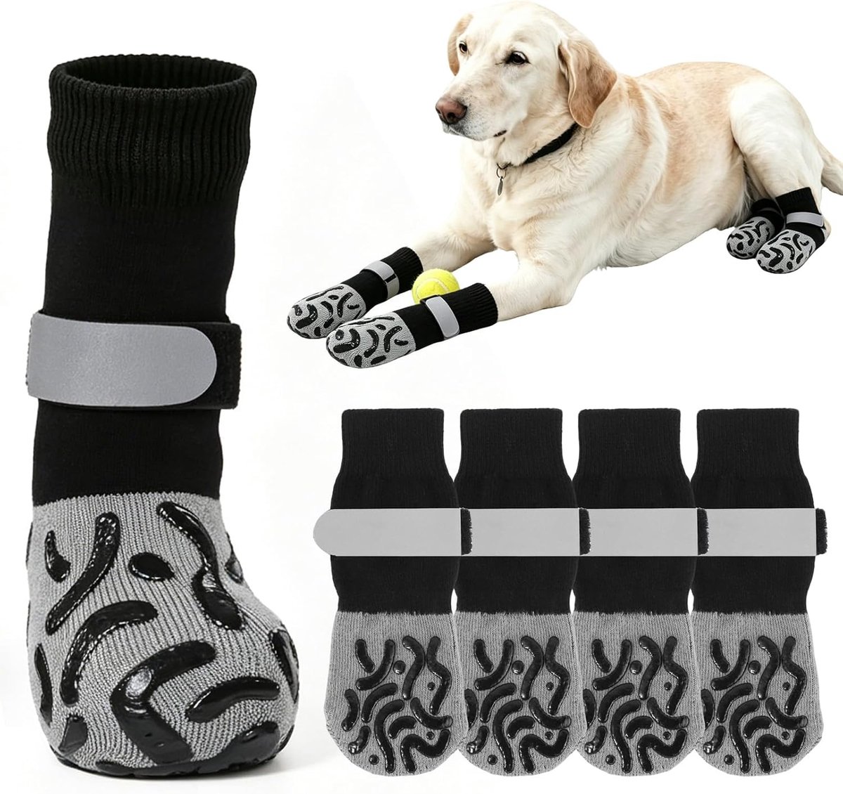 antislip, 2 paar sokken voor kleine honden, aanpasbare en wasbare hondensokken, bescherming van de poten van kleine en middelgrote honden