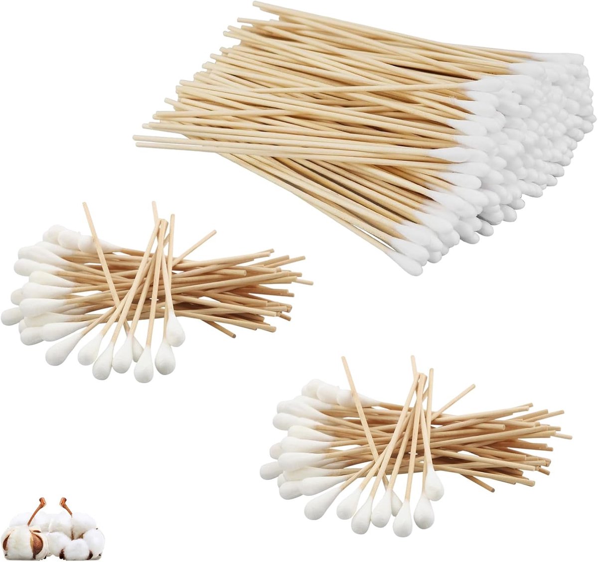 Wattenstaafjes, 15 cm, oorstaafjes, reinigingsstaafjes, houten handvat, wattendragers, grote kop voor make-up, reiniging, polijsten, schoonheid, nagels