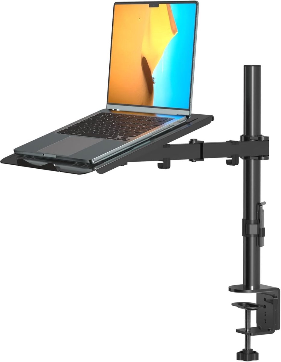 suptek 2-in-1 Monitor en Laptop Monitorarm: Verstelbare Bureaubeugel voor 13-27 inch Schermen en 15.6 inch Laptops, Geventileerde Lade, Max 10kg, MD6421TP004