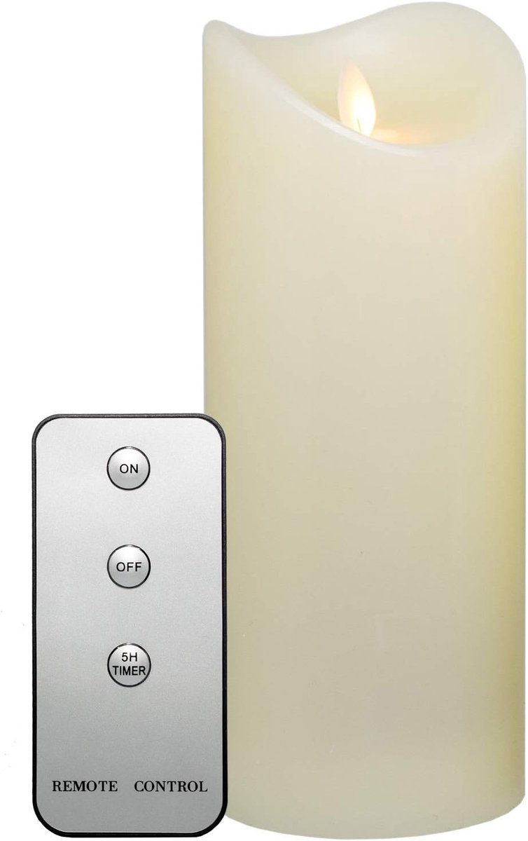 Ø9x23 cm LED Kaars met Timer en Afstandsbediening - Brandduur 1000 Uur - vlamlose Waskaars beweegbare Kaarsvlam - Batterijvoeding Crèmewit