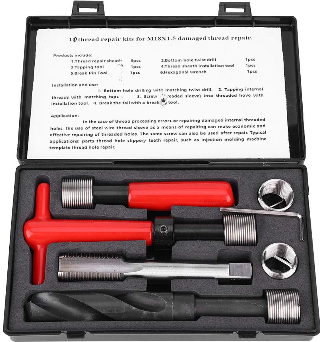 Schroefdraadreparatieset, 10-delige Draagbare Draadslijperset, Draadmetrische Inzetstukken Reparatiesets schroefdraadreparatieset, Compatibele Handgereedschapset