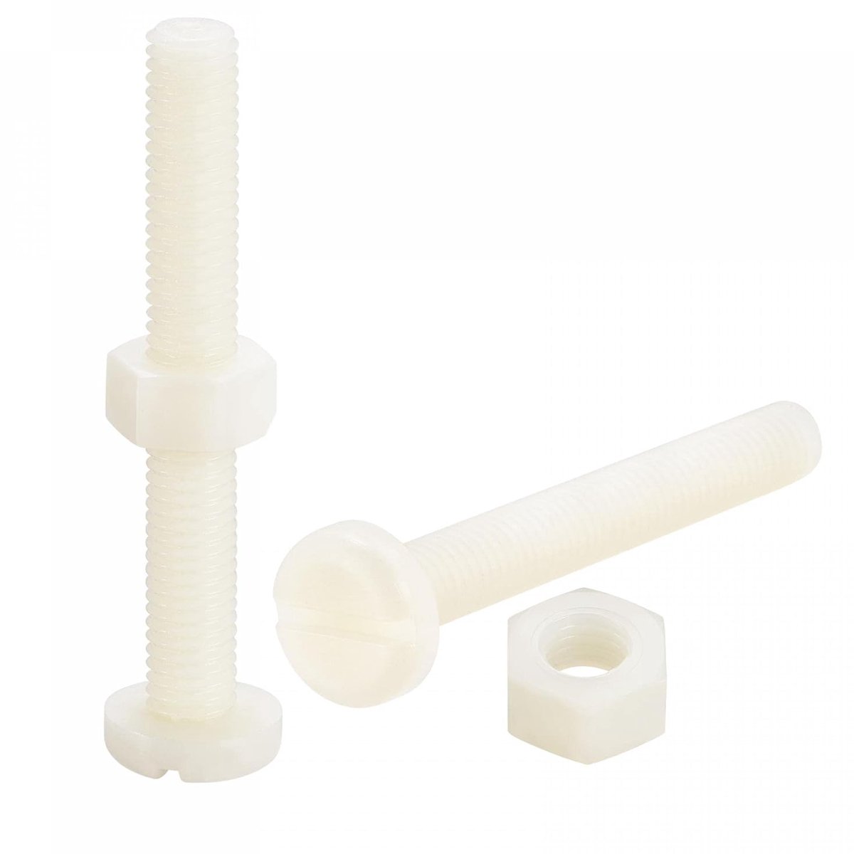 sourcing map 20 paar nylon schroeven moer set M8 x 60 mm sleufkopschroeven & M8 zeskantmoeren wit