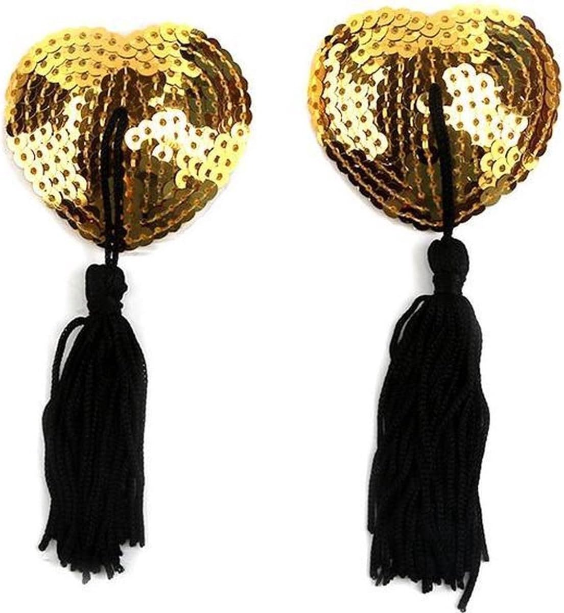 - Burlesque Shining Heart Gold Black - Tepelkwastjes - Goud Zwart - Hartvormig - Tepelkwasten