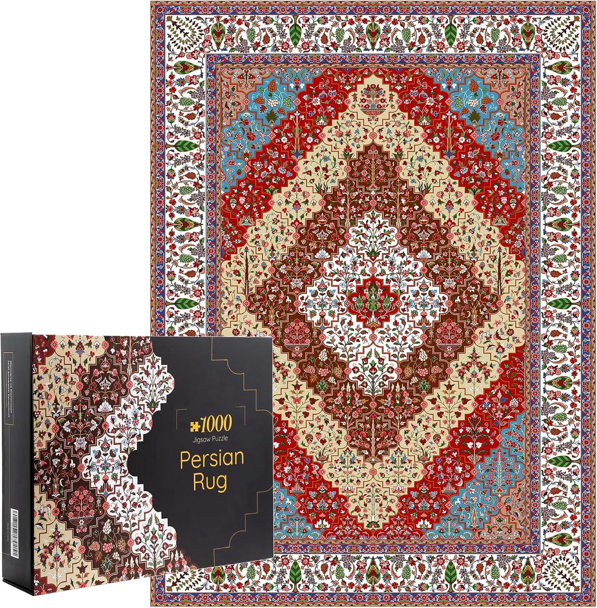 Puzzel van 1000 Perzische tapijten, premium kwaliteit, 50 cm x 70 cm, kleurrijk symmetrisch design en elegante geschenkverpakking