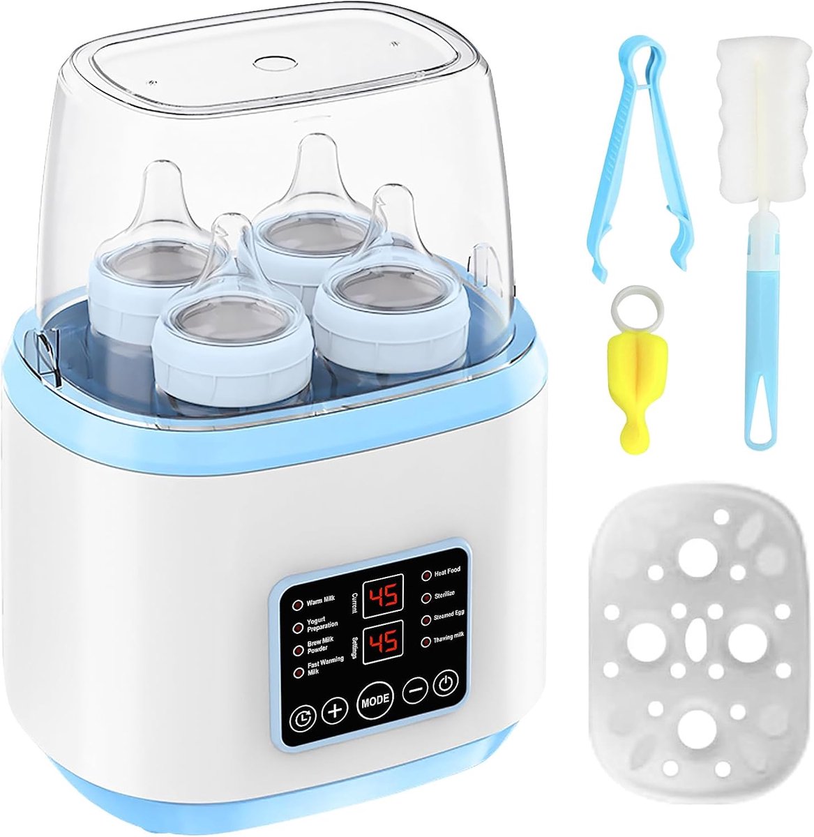 Flessenwarmer baby, 8-in-1 sterilisator voor babyflessen met intelligente tijdplanning, stoomsterilisatie, 24u warmhoudfunctie babyflessenwarmer, babyflessenwarmer, flessenwarmer (blauw)