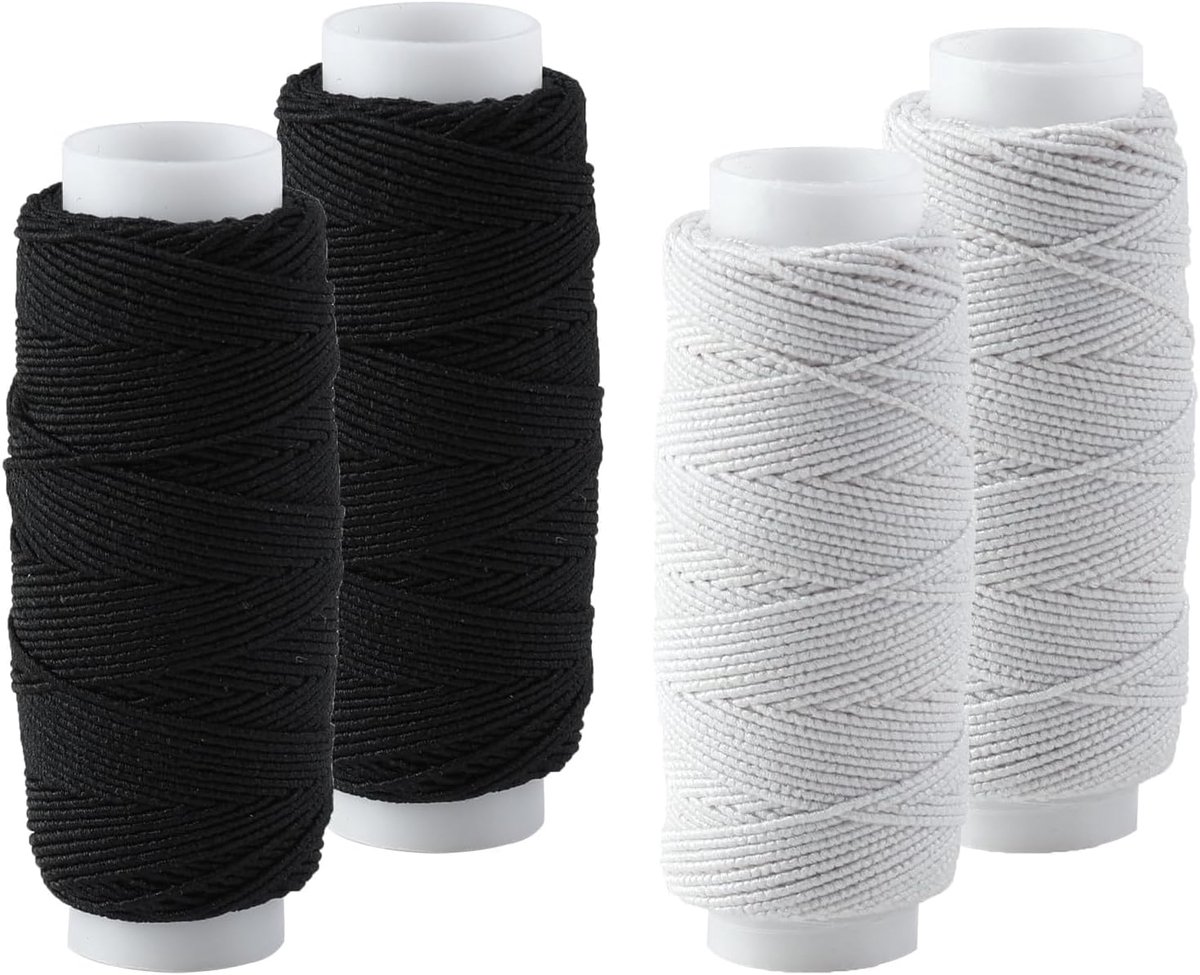 Naaien, 4 rollen zwart wit elastische draad elastische spoel elastisch koord stretch string scheren elastiek voor naaimachine breien kleding sieraden maken 0,5 mm 120