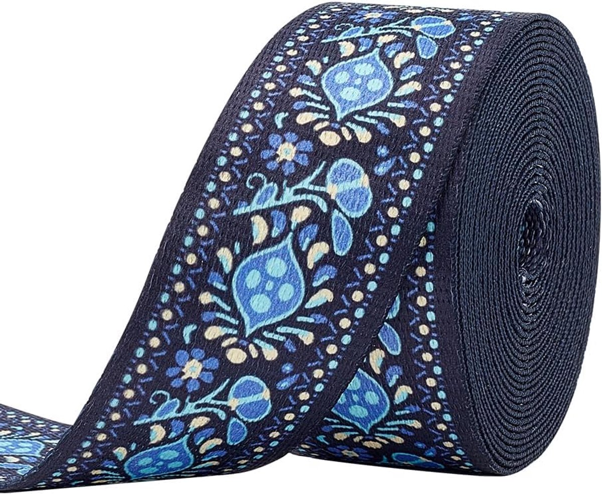 5 Yards/4,5 m Vintage Jacquard Lint Trim (38 mm) Koningsblauw Etnische Stijl Borduurwerk Polyester Linten Bloempatroon Naaien Decoratieve Trim DIY Craft Accessoires voor Doek Home Decor