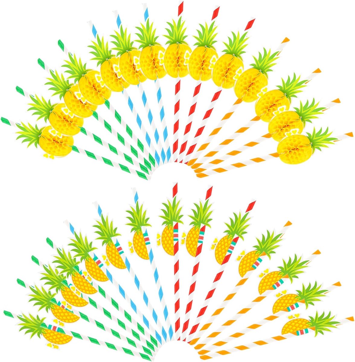 Rietjes, cocktailrietjes, ananasrietjes, biologisch afbreekbaar, wegwerprietjes, rietjes voor tropische dranken, strand, bruiloft, Hawaii, feestdecoratie