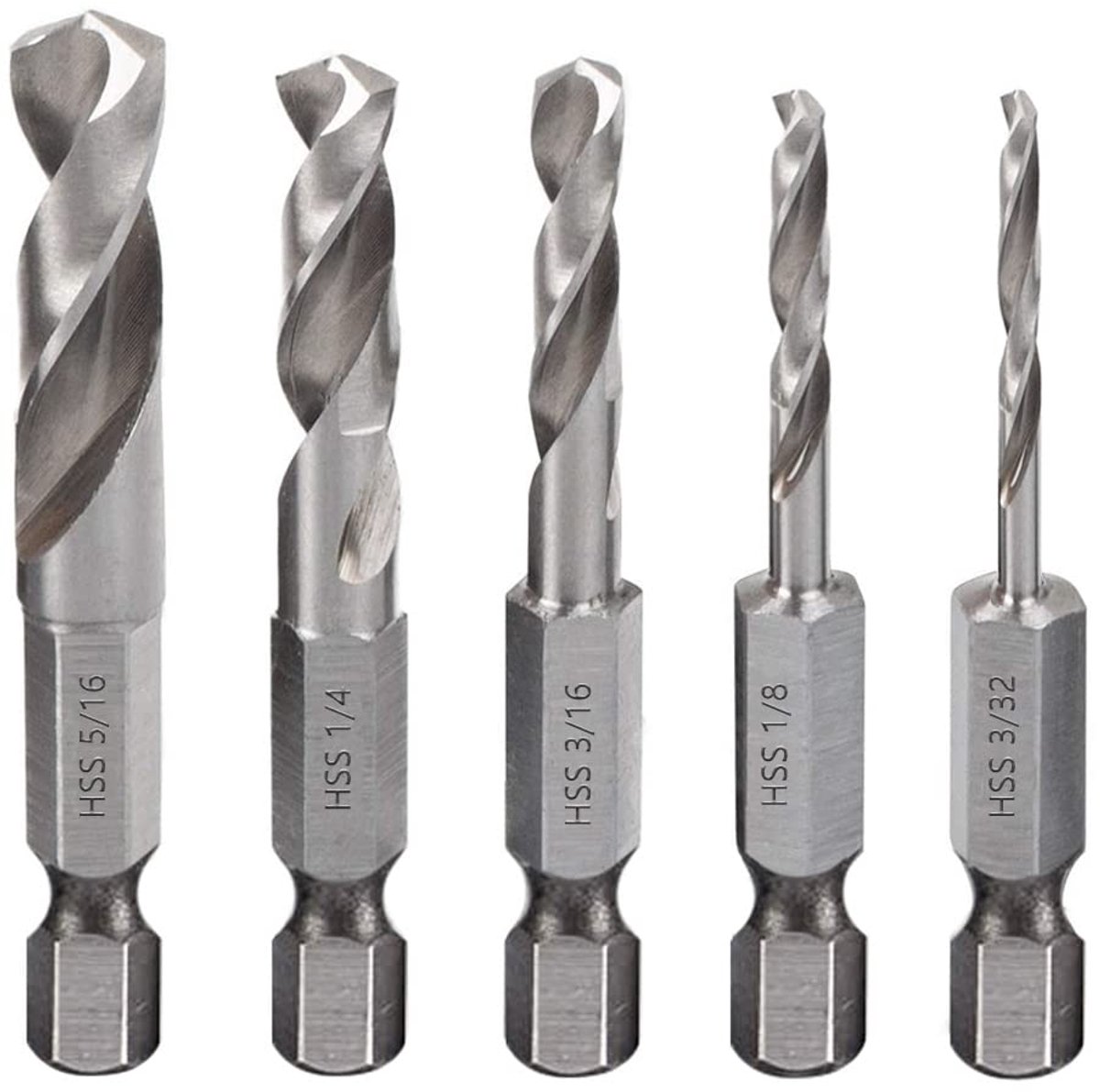 5 stuks metaalboorset, 1/4 inch, zeshoekig, snelwissel, korte boor, HSS M2, helicoïdale boor voor hout, kunststof en metaal, voor hoekverwijzing | Saipor 1/4 inch zeskantboor kort voor hout, kunststof en metaal, zacht, voor hoekafleiding
