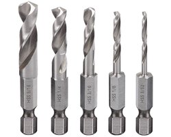 5 stuks metaalboorset, 1/4 inch, zeshoekig, snelwissel, korte boor, HSS M2, helicoïdale boor voor hout, kunststof en metaal, voor hoekverwijzing | Saipor 1/4 inch zeskantboor kort voor hout, kunststof en metaal, zacht, voor hoekafleiding