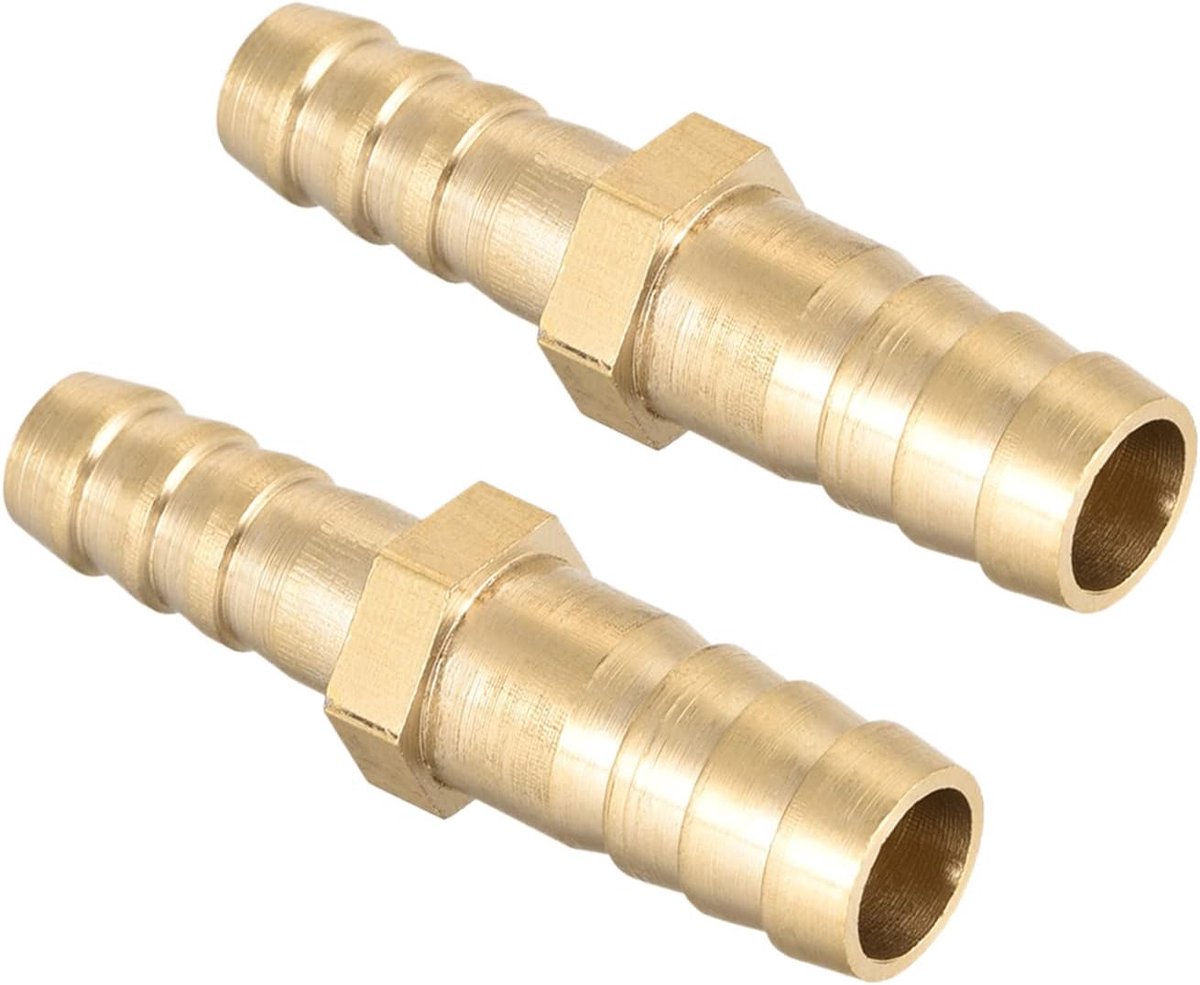 10 mm op 8 mm rechte messing barslang verloopstuk x 2 stuks rechte aansluiting adapter voor slangverbinding, [goudkleur]