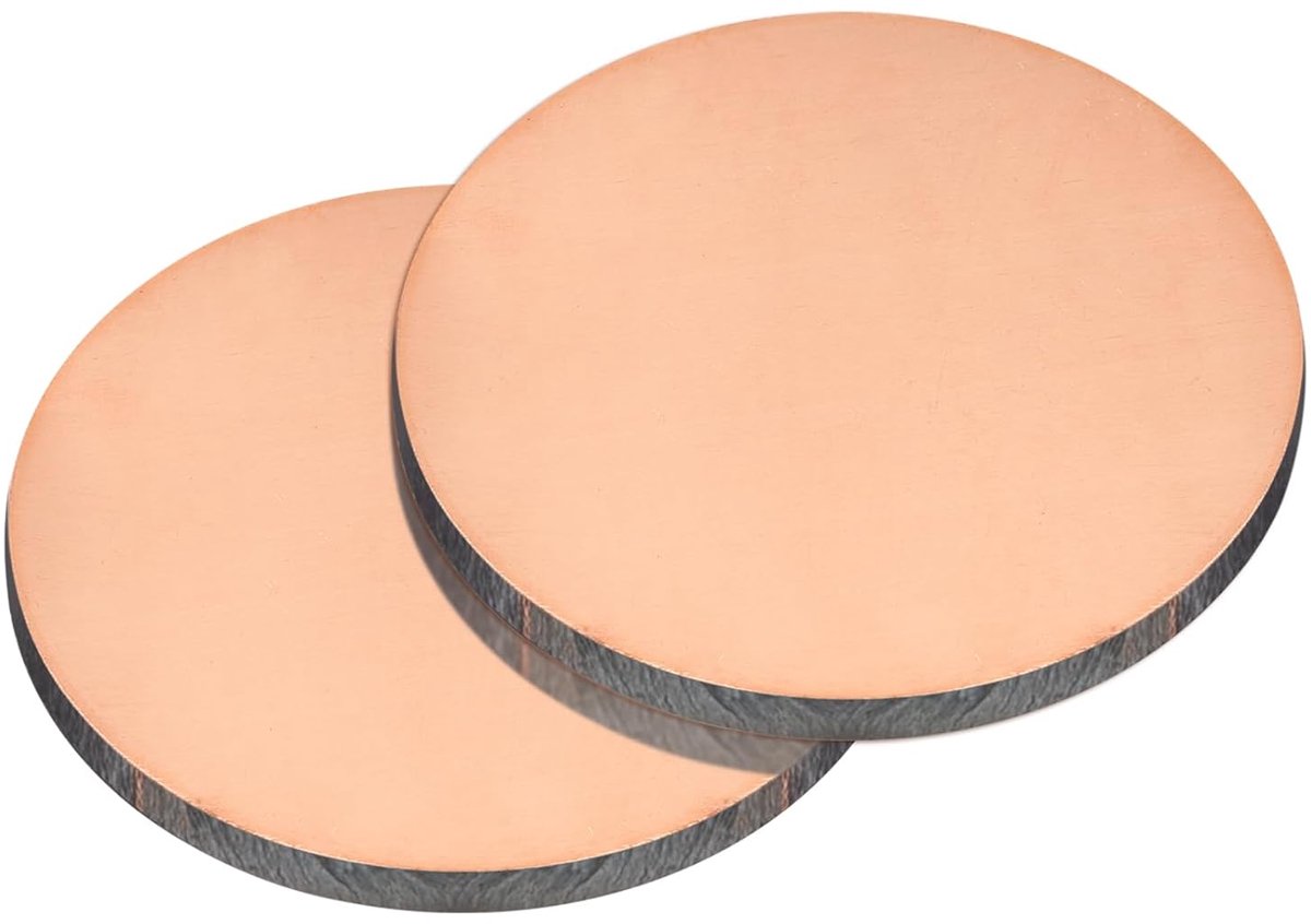 Zuiver koperplaat, 2 stuks 5 x 0,40 cm 6 gauge T2 koperen metalen ronde plaat voor handwerk, elektrische reparaties