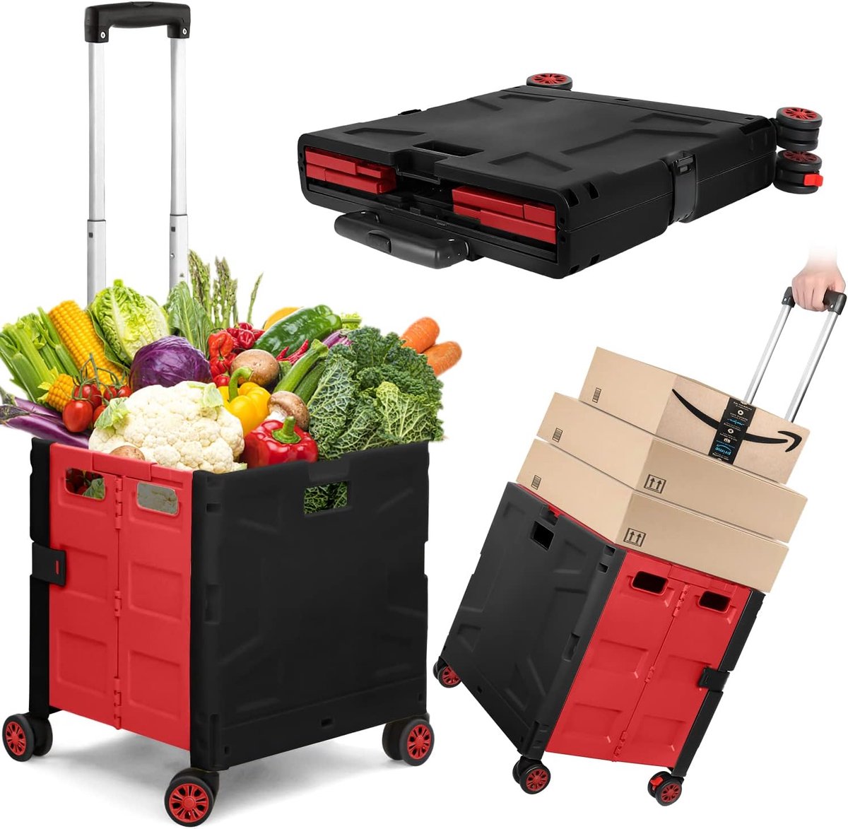 Gereedschap opvouwbare boodschappentrolley doos met veilig deksel, zware extra grote opvouwbare supermarkt kruidenierswinkel winkelwagen doos 50 kg geruisloos roteren wiel, opbergdoos