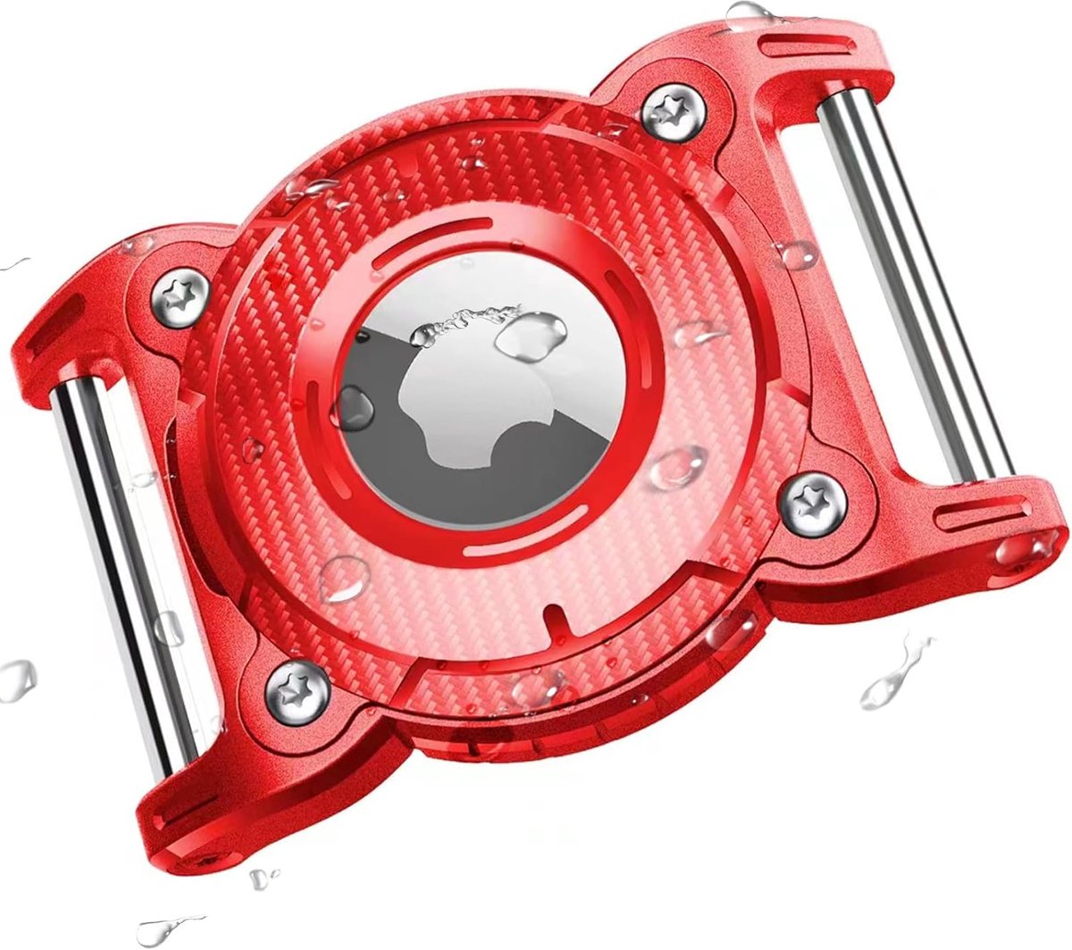 ONEONTA voor Airtag Hondenhalsbandhouder, waterdicht, Airtag-houder met afneembare metalen lus, stevige TPU, lichtgewicht, compacte maat, past op 2,5 cm brede kraag, rood