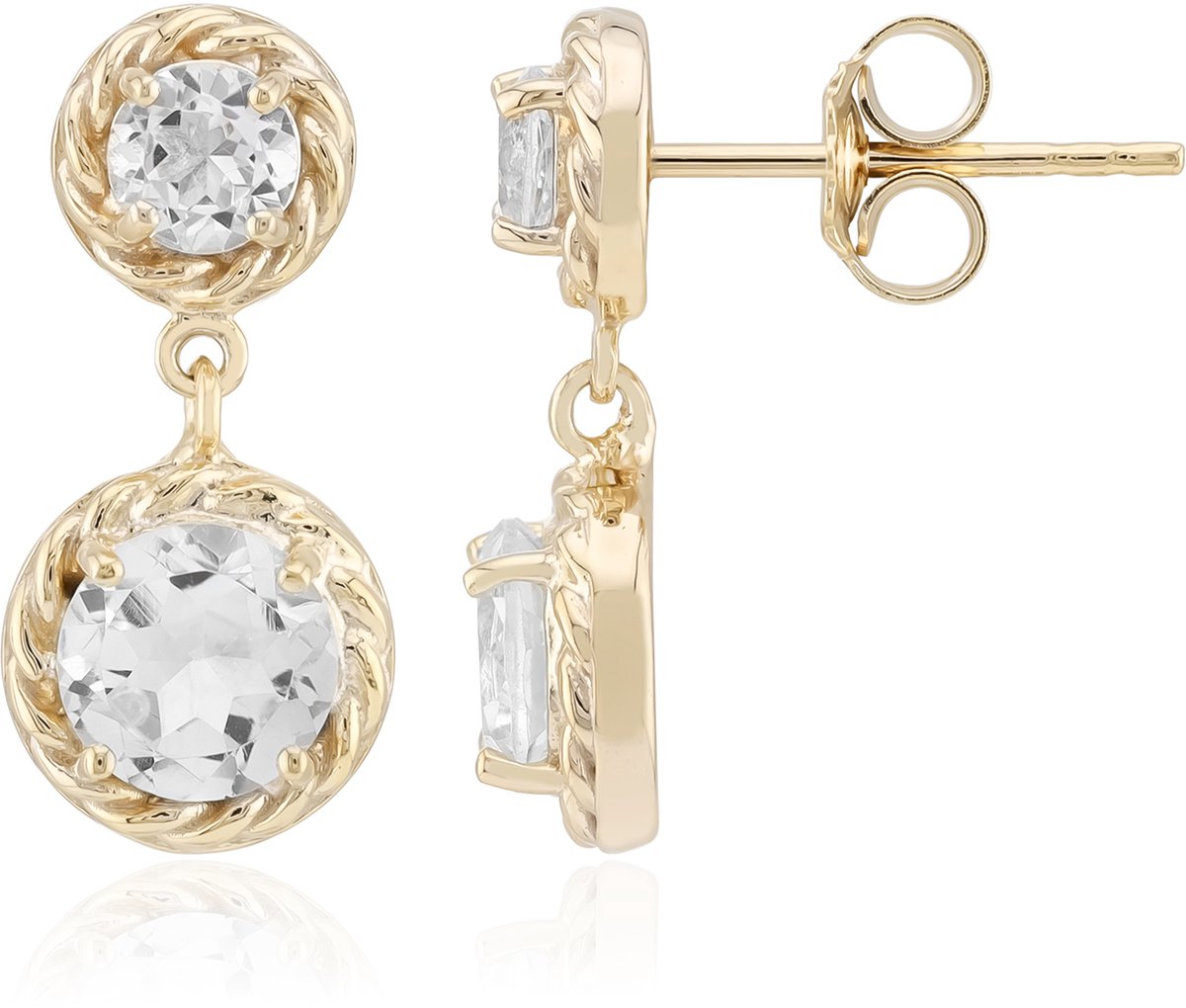 Cavill - 925 Sterling Zilver oorstekers - Verfijnde ronde witte topaas 2,414 ct - 18 mm - Verguld - Luxe dames sieraden