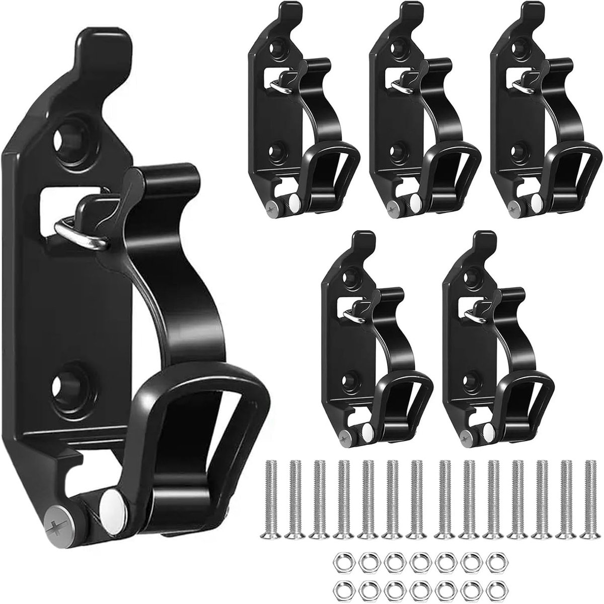 Schophouders voor dakdragers, 6 x 40 mm schophouder, bijlhouder, accessoires, spansluiting, rubberen sluitlagers, wandmontagebeugels voor vrachtwagen, auto, boot, gereedschap, spade, offroad, 6 stuks