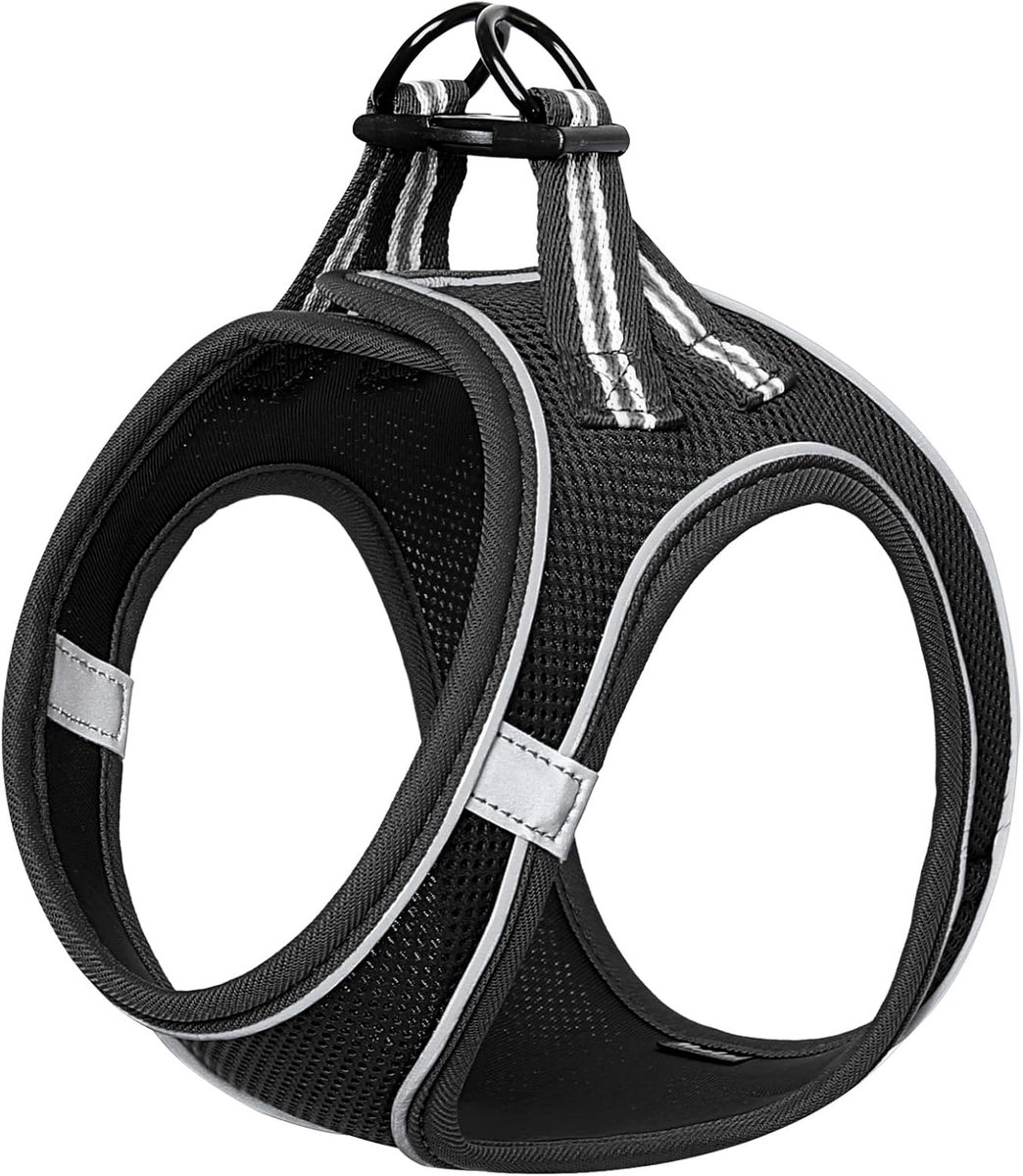 Hondentuig Puppies Kleine en Middelgrote Hond Step-in Zacht Mesh Harnas Reflecterend Lichtgewicht Ademend Zichtbaar in het Donker Harnas, Comfort voor Wandelen Training, Zwart, M