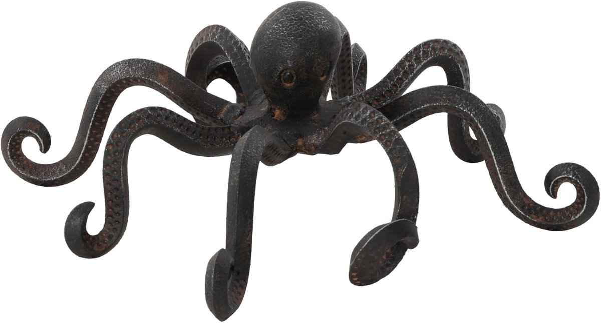 79 Metalen octopus decoratieve sculptuur huisdecor standbeeld met lange tentakels en zuigingen detaillering, accent beeldje 30 x 22,9 cm x 10 cm, zwart