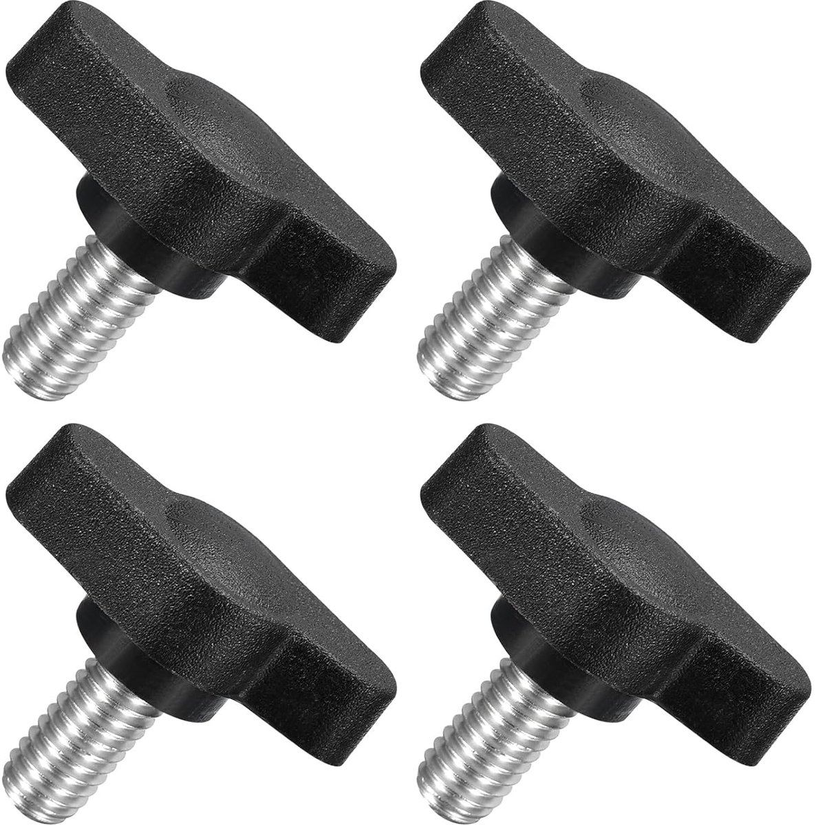 4 stuks T-vleugelgrepen met vlinder, spanknop schroef M6 x 12 mm buitendraad schroeven roestvrij staal 304 handvat 27 mm diameter voor reserveknop, zwart
