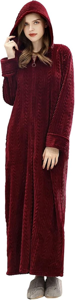 Toga Shaggy Extra Lang Fluffy met rits Capuchon Badjas Pluche Flanel Microvezel Fleece Winter Gezellig Warm Zacht Kuitlengte Vloer-loungewear