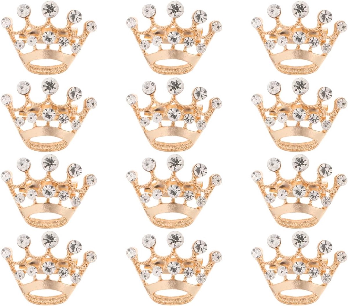 Set van 12 modieuze mini-kroon-brochenaalden - ideaal bruiloftsaccessoire - fonkelende strass-steentjes - perfect voor dames- en herenriemen - elegant brochsieraad voor elke outfit, golden,