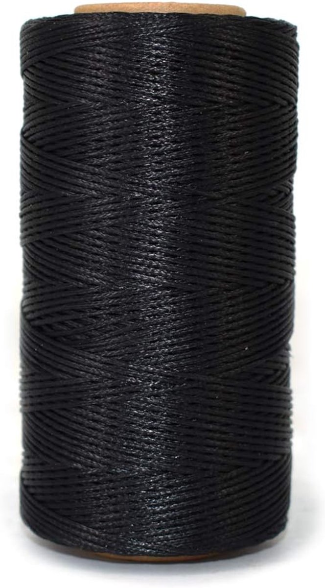 Waxdraad, naaigaren, 260 meter, 1 mm, polyester, wasdraad, naaigaren, gewaxt (zwart)