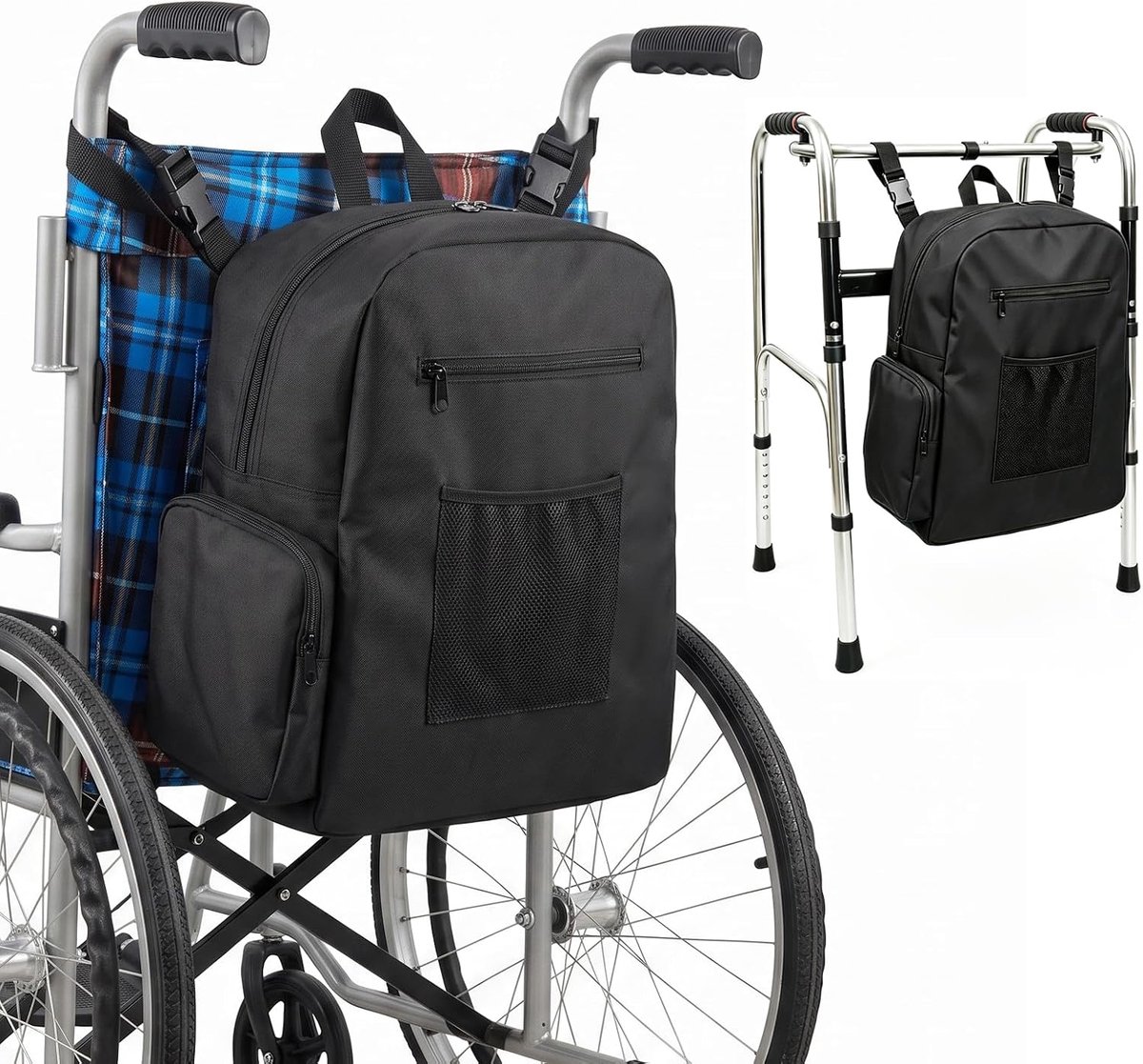 rolstoeltas voor stoelleuning met zakken, mobiliteitsapparatuur, accessoires, grote rolstoelrugzak, opbergtas, geschikt voor de meeste rolstoelen