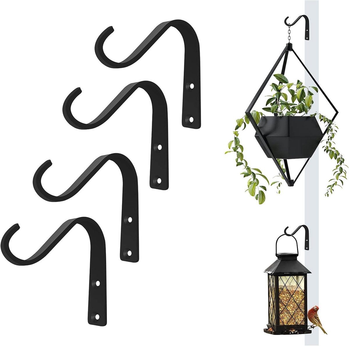 muurplanten hangende mandbeugels, 10 cm plantenhaken voor hangende planten lantaarn vogelvoederhanger beugel buiten, 4 stuks