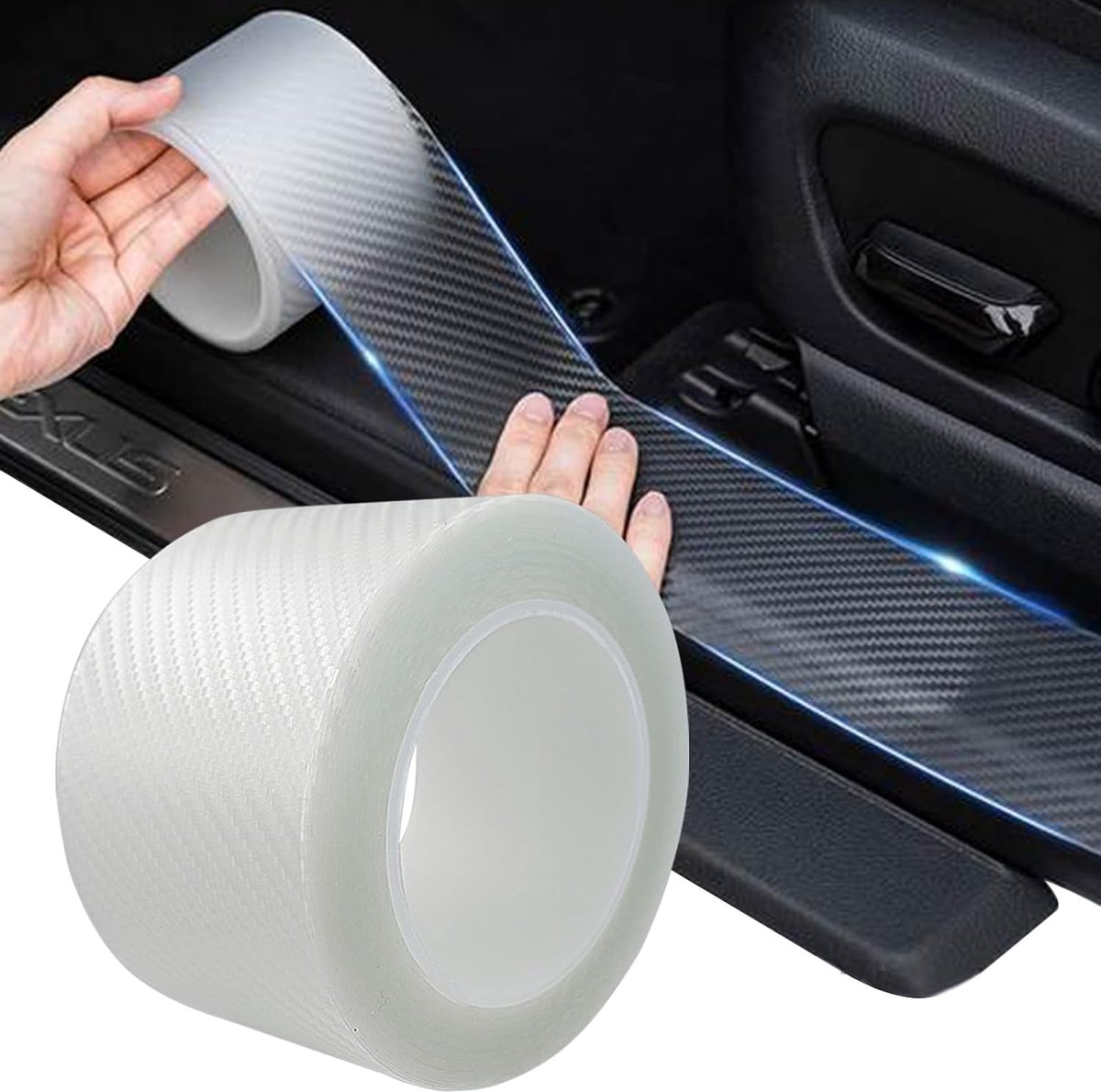 1 stuks dorpelbeschermers voor auto's, 7 cm x 10 m autodorpellijp beschermtape, universele koolstofvezel wikkelfolie voor dorpel achterbumper, buitenaccessoires geschikt voor de meeste auto's