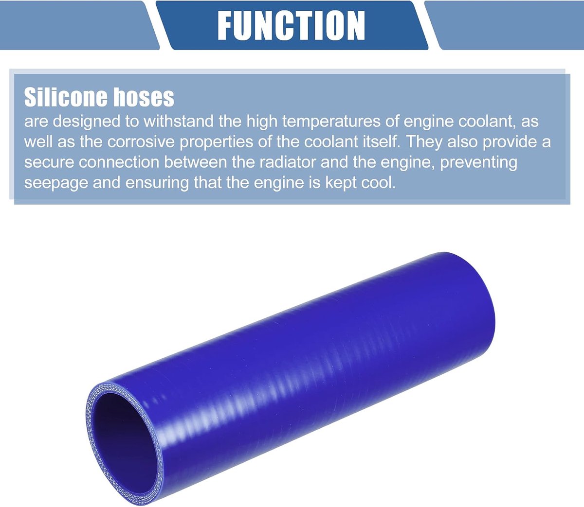 Siliconen slang, blauw, 1 stuk voor koelvloeistof | Kleur: blauw, binnendiameter 48 mm, lengte 200 mm, hoek 0°, temperatuur -60 °C tot 300 °C, maximale druk 1 Mpa, dikte 5 mm