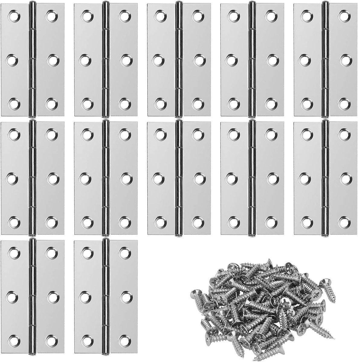 Scharnieren van roestvrij staal, deurscharnier, meubelscharnier, connectoren met schroeven voor thuis, meubels, hardware, kast, kast, deur, lade, 66 x 38 mm, 12 stuks