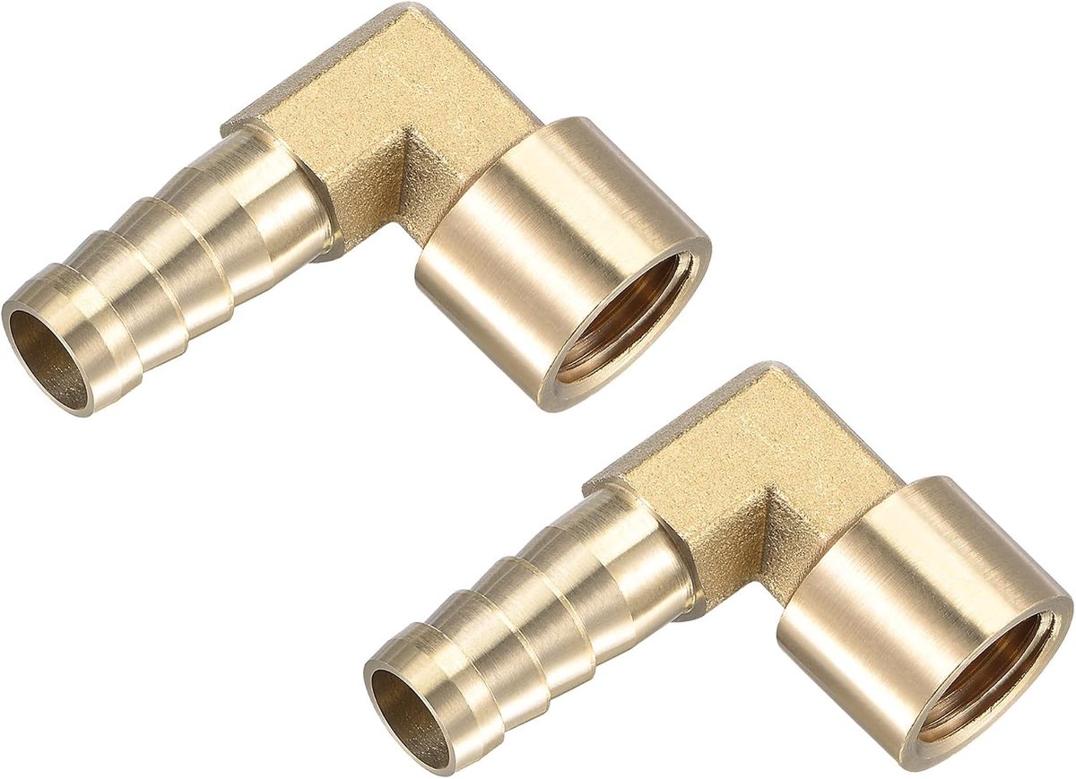 METERXITY 2 stuks schroefverbindingen stuk messing hoek 90 graden hoek messing 10 mm stang verbinding geldt voor water en brandstof (G1/4 binnendraad slang)
