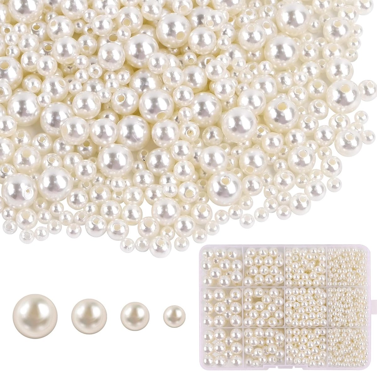 Kralen, beige, 4/6/8/10 mm, voor knutselwerk, sieraden, armbanden en halskettingen