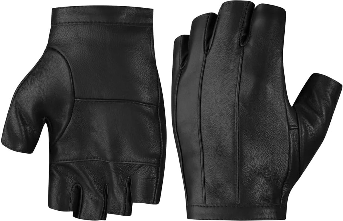 Handschoenen voor mannen, Leidshandschoenen van leer zonder vingers KM049EU