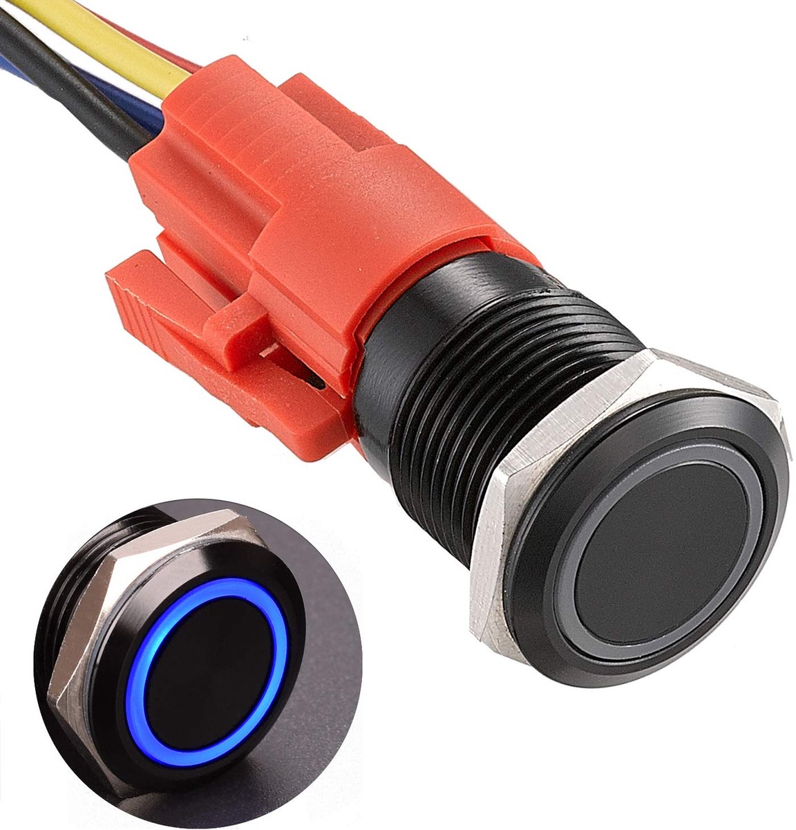 16 mm vergrendeling, drukschakelaar, 12 V DC 5 A, zwarte aluminiumlegering met led-ringverlichting, waterdicht, vergrendeling, drukknopschakelaar, auto, camper, vrachtwagen, boot, aan