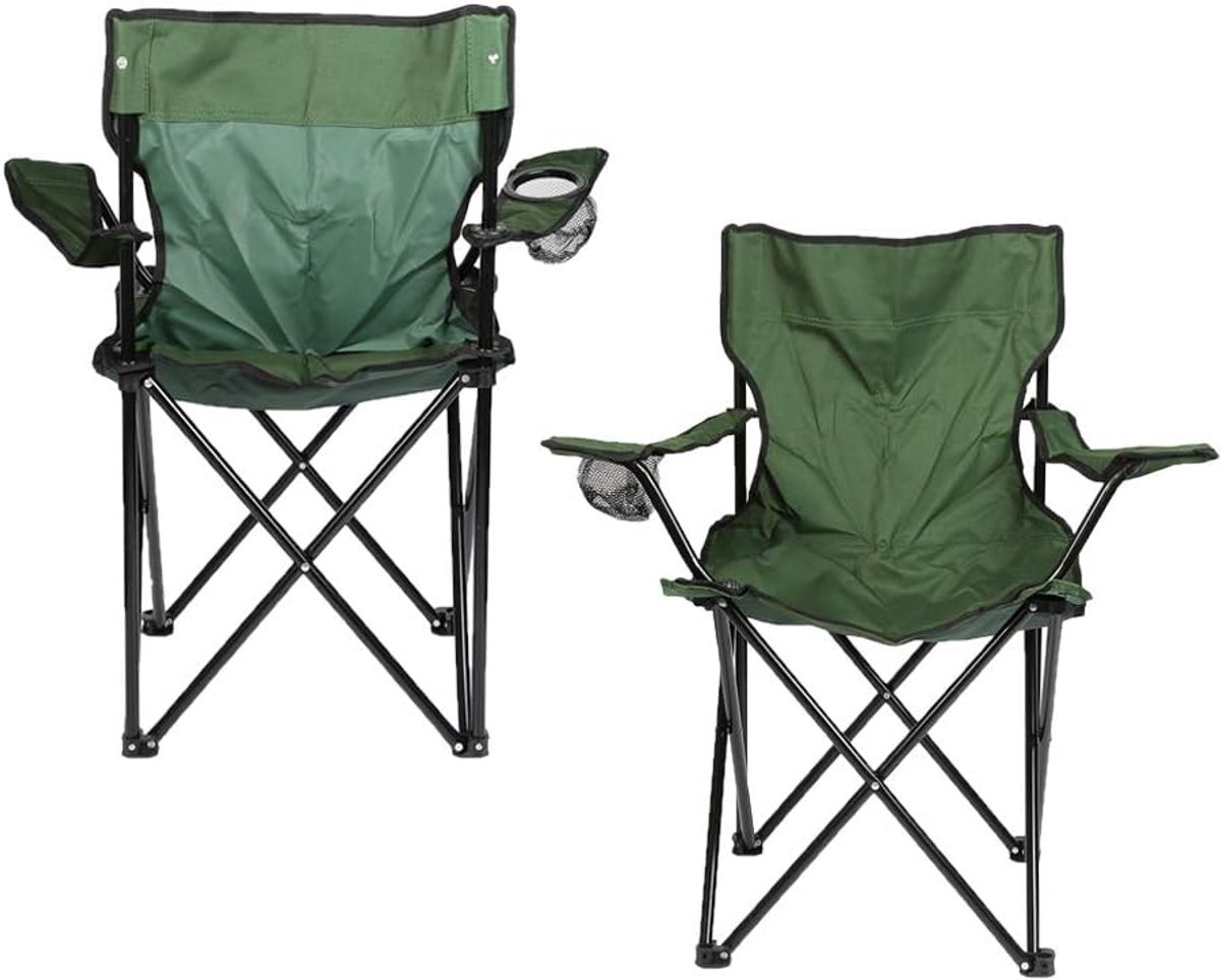 visstoel met bekerhouder, campingstoel met armleuning, strandstoel, klapstoel met draagtas, tot 130 kg (groen)