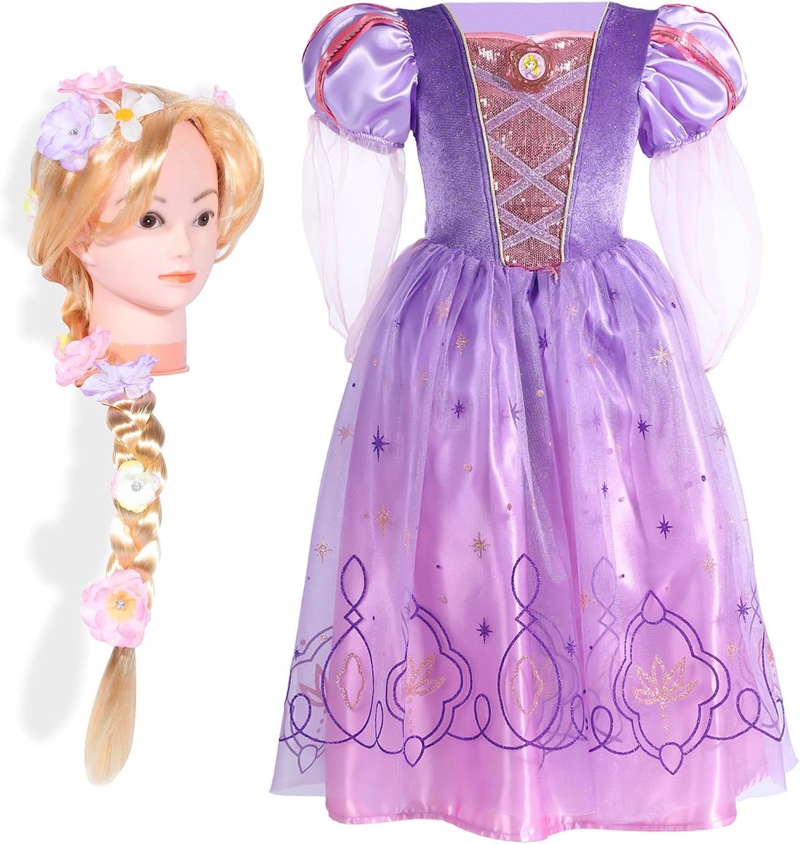 Party Meisjes Rapunzel Princess Fancy Dress met verwarde pruik 5-6 jaar, nieuwe optie 2022