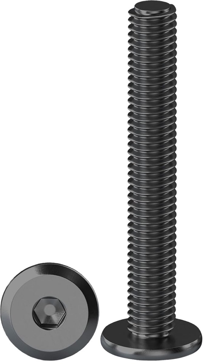 Platte kopschroeven met binnenzeskant, 10 stuks meubelverbindingsschroeven M8 X 50 mm halfronde kopschroeven, zwart roestvrij staal, A2 V2A volledige schroefdraad, machineschroeven