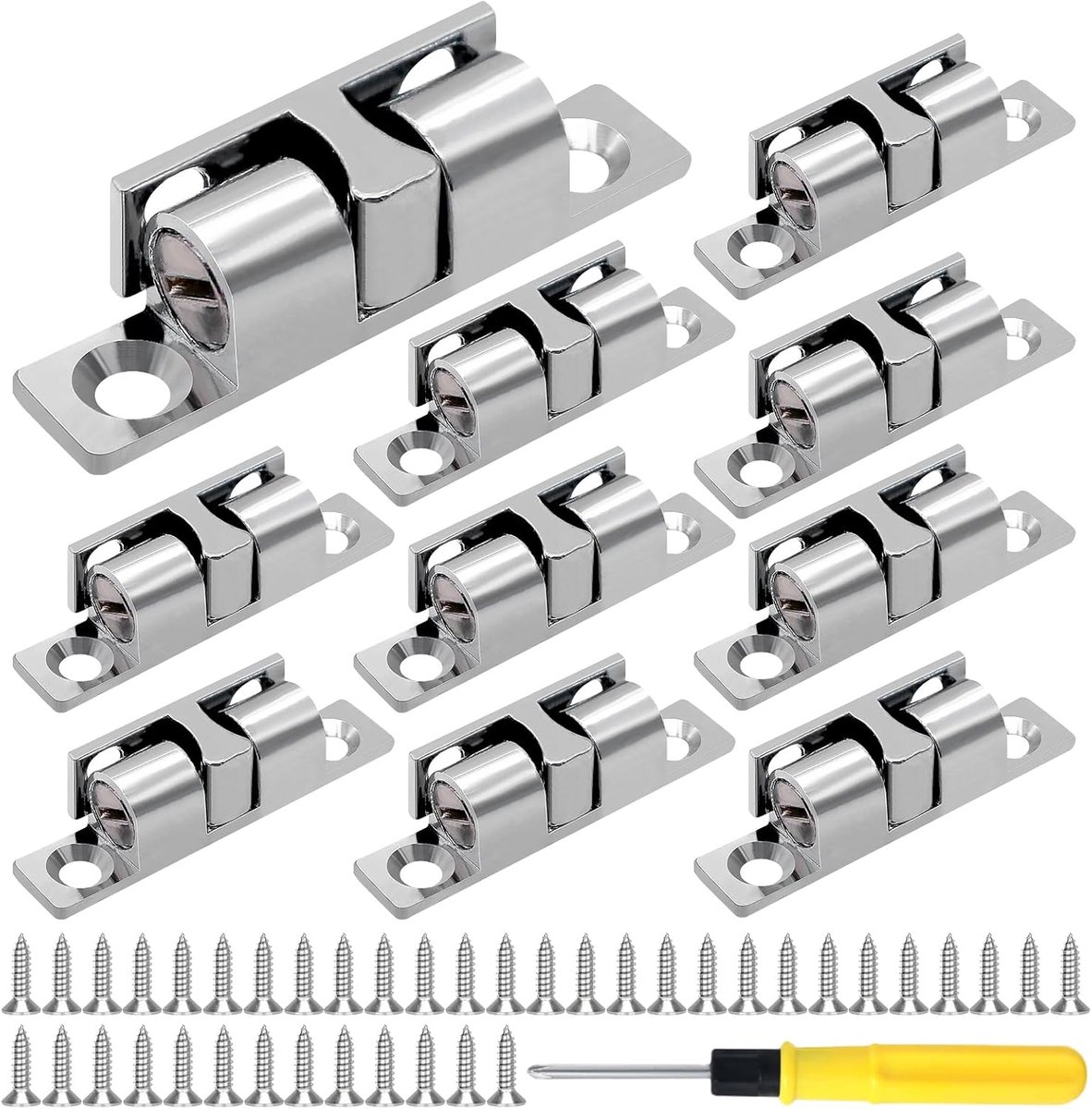 10 stuks kogelsnapper meubels 48 mm verstelbare kogelsnapper meubelsnapper dubbele kogelsnapper kastsluiting met schroevendraaier en schroeven, voor kastdeuren laden